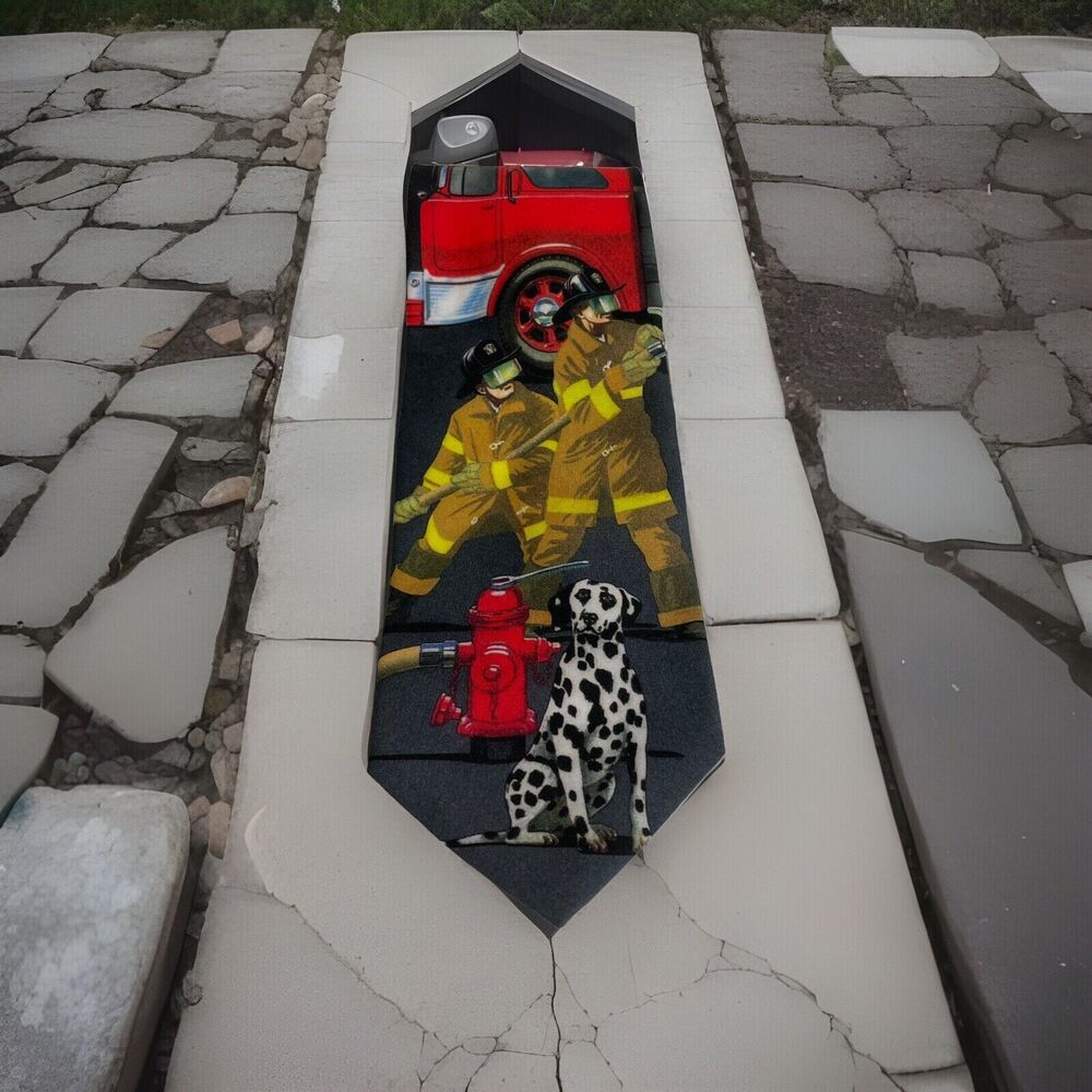 Vintage 1995 Ralph Marlin Men's Necktie FIREMAN Fire Truck Dalmation
